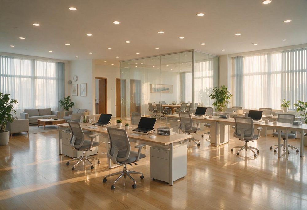 Tidy open-plan office after a commercial clean