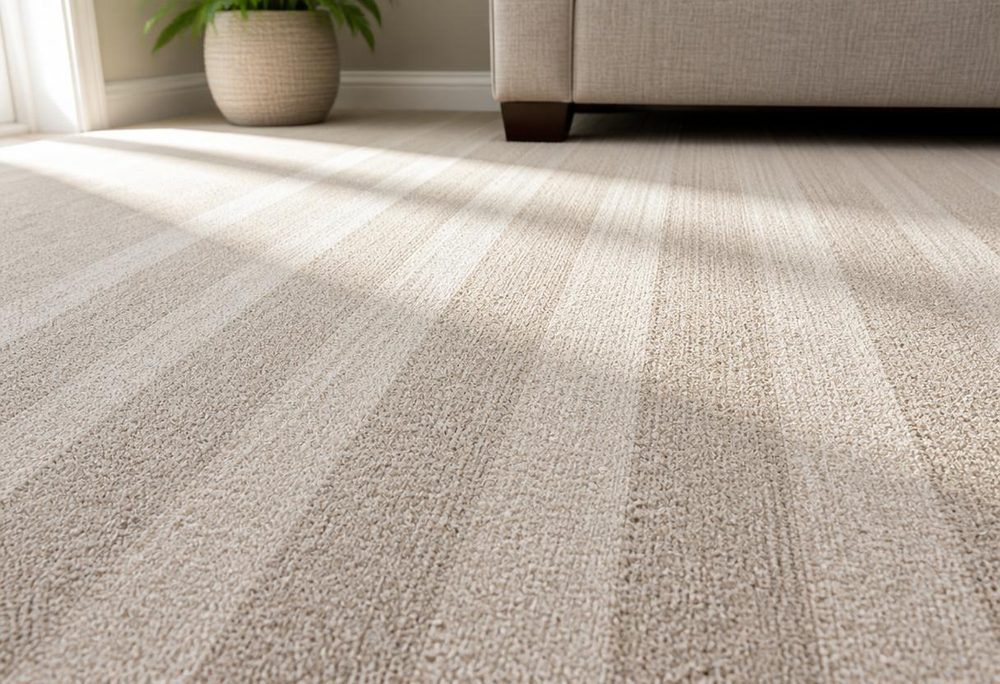 Freshly steam-cleaned carpet showing clean vacuum tracks